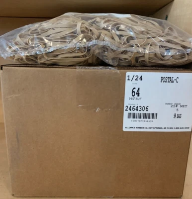 Alliance Postal Rubber Bands Size 64 - 25 lb Case - 5 bags - Manufactured 01/24