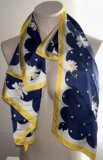 Karl Lagerfeld Silk Scarf 34  by 34  Yellow Blue W/ White Floral Pattern