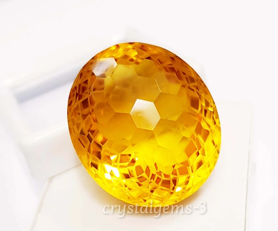 92 Ct Yellow Citrine Oval Football Carving Cut Glass Filled Loose Gemstone - Image 3 of 4