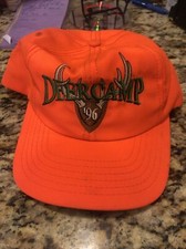 Vintage Neon Orange Deer Camp 96 Antlers Head Snapback Hat Made In USA