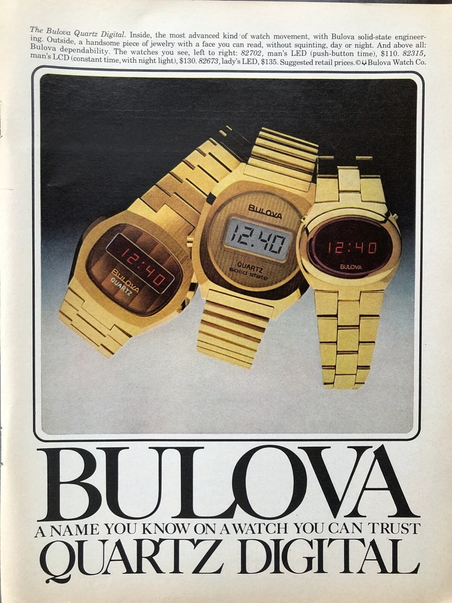 Vintage 1977 Quartz Digital Bulova Watch original color ad