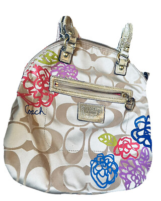 ◆激レア◆COACH◆ポピー◆ゴールディちゃんが可愛い♡トートバッグ◆難あり◆ COACH SIGNATURE POPPY DAISY SATCHEL TOTE BAG GOLDEN F22323 ZIPPED