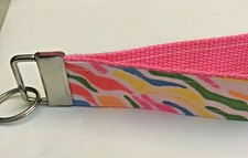 Key Fob Key Chain Holder Wrist Lanyard Strap Neon Zebra Stripes Hot Pink