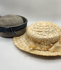 2 Vtg 1950s Valerie Modes Straw Woven Hat Dana Marte Hat Wool