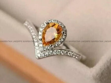 Pear Cut Citrine Curved Shaped Halo Women's Engagement Ring s925 14kW/G Plated