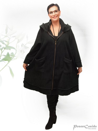 LAGENLOOK Fleece Jacke Kurz-Mantel schwarz L-XL-XXL-XXXL 44 46 48 50 52 54 56 58 - Bild 12 von 15