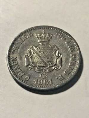 1861 German States Saxony 1/6 Thaler .542 Silver XF #15067 | eBay