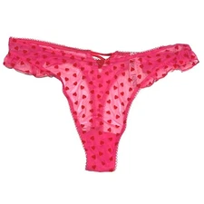 NWT VICTORIA'S SECRET Thong Pantie Sz XS-M-L-XL Pink Red Hearts Lace Mesh