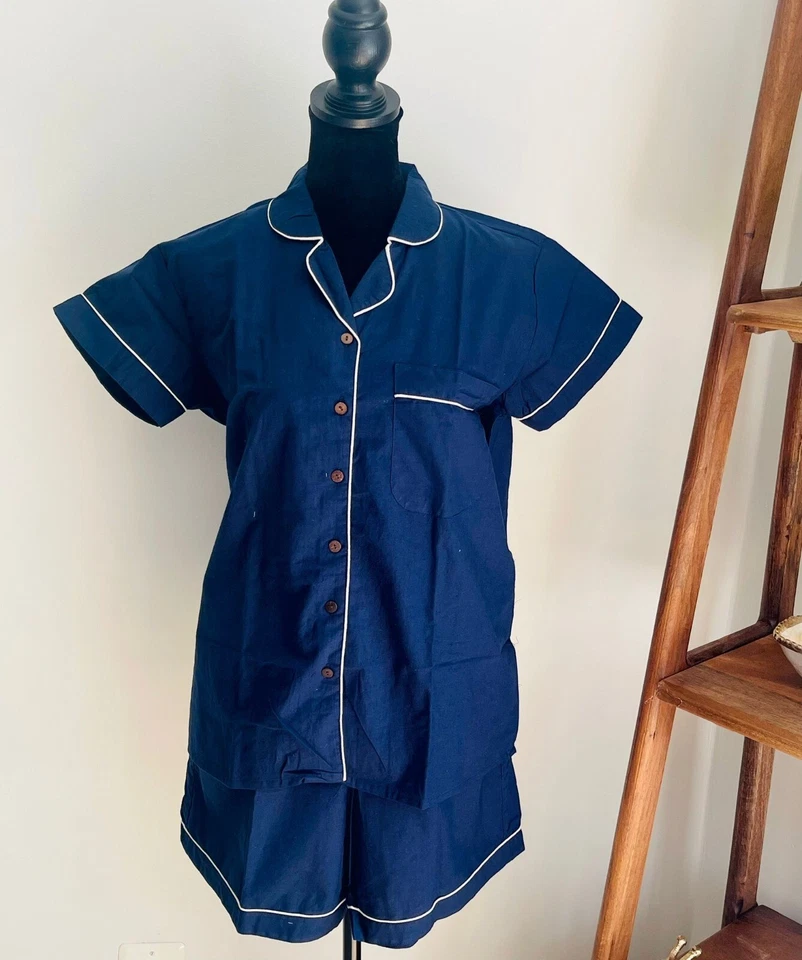 Conjunto de pijama de algodón azul verano para mujer conjunto de pijama ropa para dormir pantalones cortos de manga corta Foto 4 de 4