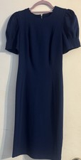 DKNY Navy Blue Puff Sleeve Midi Sheath Dress Zip Size 0
