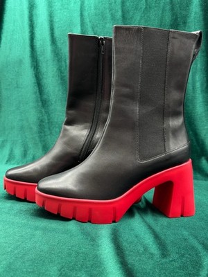 HOGL Women's EU 37 / UK 4 Shoes Heeled Block Boots Leather Zip Black Red
