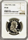 1956 PROOF FRANKLIN HALF NGC PR68, NEAR CAMEO OBVERSE