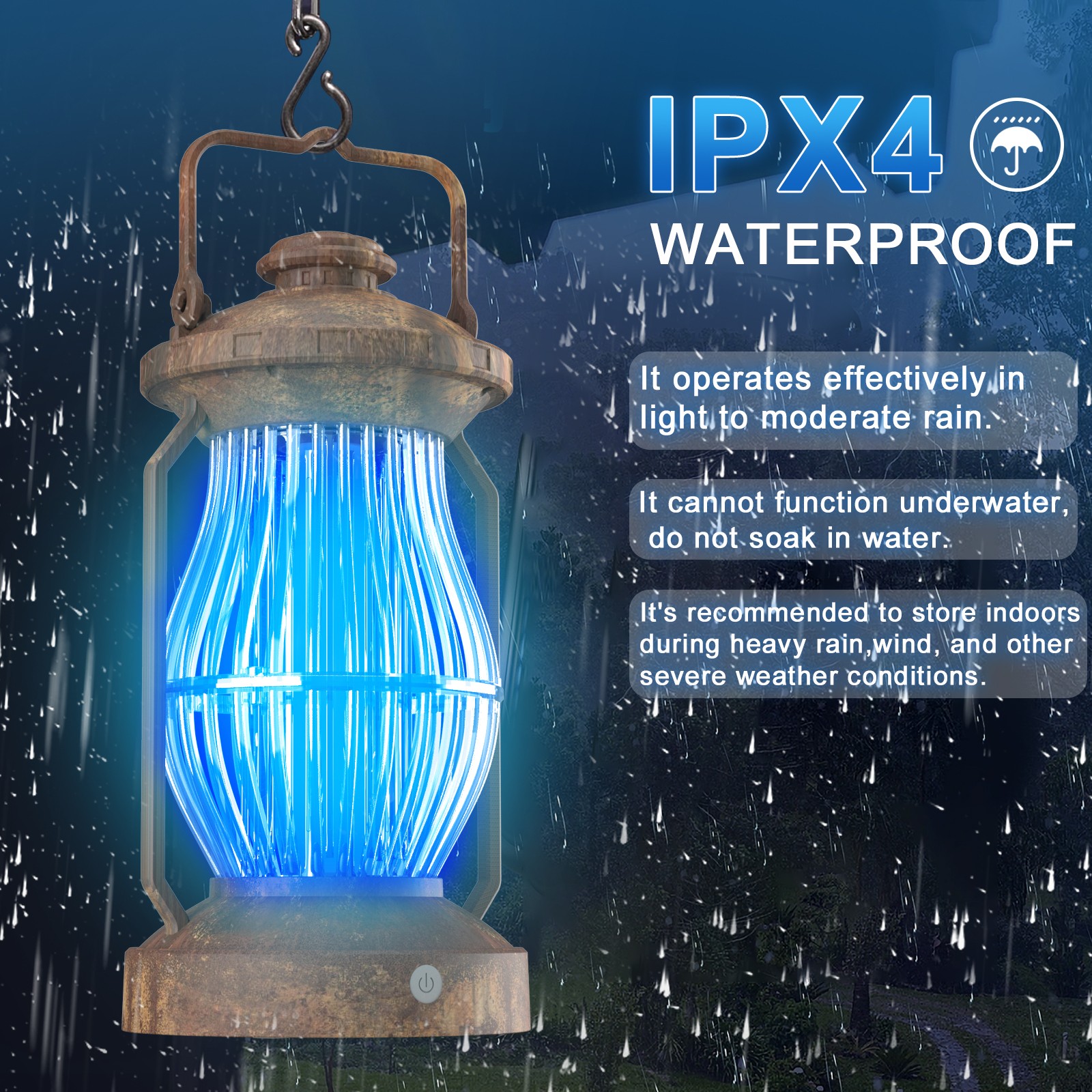 Bug Zapper Cordless Portable Hanging Electric Mosquito Fly Killer Trap w/ Light