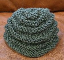 Handcrafted Forest Green Lines Rolled Bottom Beanie Winter Hat Newborn 3 Months