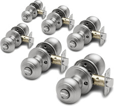 Colonial Privacy Door Knobs - Heavy Duty, Easy Install, Satin Stainless 6 Pack 