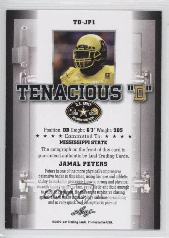 2015 Leaf US Army All-American Bowl Tenacious D Yellow /5 Jamal Peters Auto - Image 2 of 2