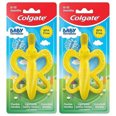 Colgate Baby Toothbrush and Teether, Flexible Handles Extra Soft BPA Free 2 Pack