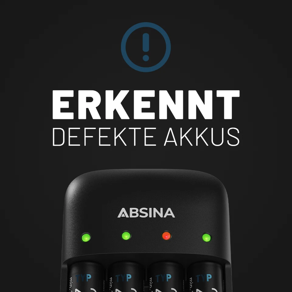 ABSINA X4 Akkuladegerät für AA, AAA & 9V - Batterieladegerät für NiMH Akkus - Bild 4 von 4
