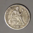 1876 P Seated Liberty Dime 10C Cents Coin Silver, VG/F!