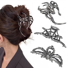 3PCS Gothic Spider Net Bat Hair Claw Clips, Goth Hair Clips for Women
