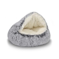 ShinHye Cozy Cat Bed - Round Plush Fluffy Hooded Cave, Indoor/Outdoor, Waterp...