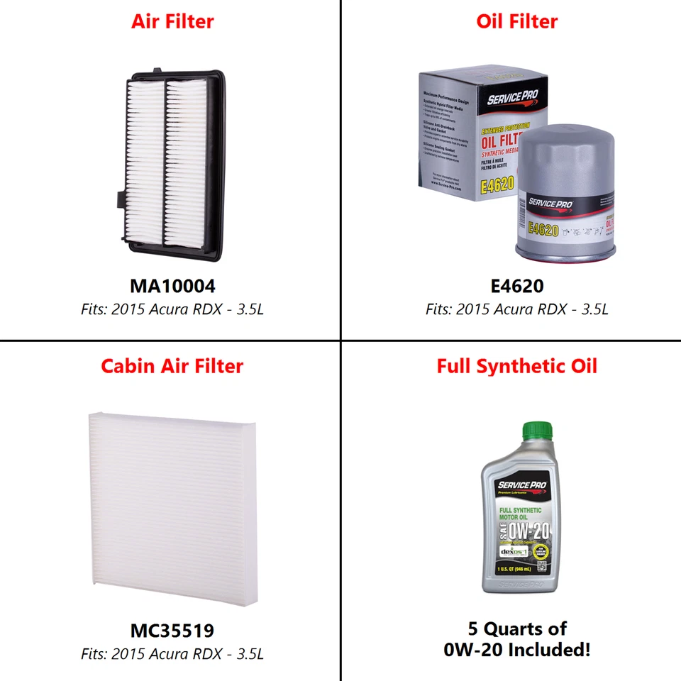 2015 Acura RDX 3.5L Complete Cabin, Air & Oil Filter Kit (0W-20) - Image 2 of 4