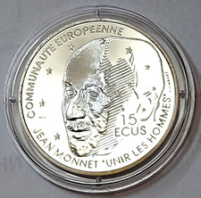 France 100 Francs = 15 Ecu 1992 Silver 900 Proof Ø37mm 22.25g Jean Monnet 91.77 per troy oz