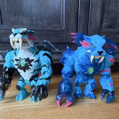 Lot of 2 Blue Sabretooth Tiger Action Figures, Plastic, Black/Pink/White