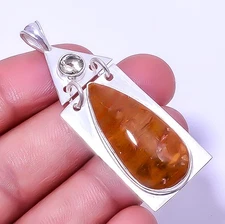 Red And Yellow Jasper Gemstone 925 Sterling Silver Handmade Pendant 2.34" A380