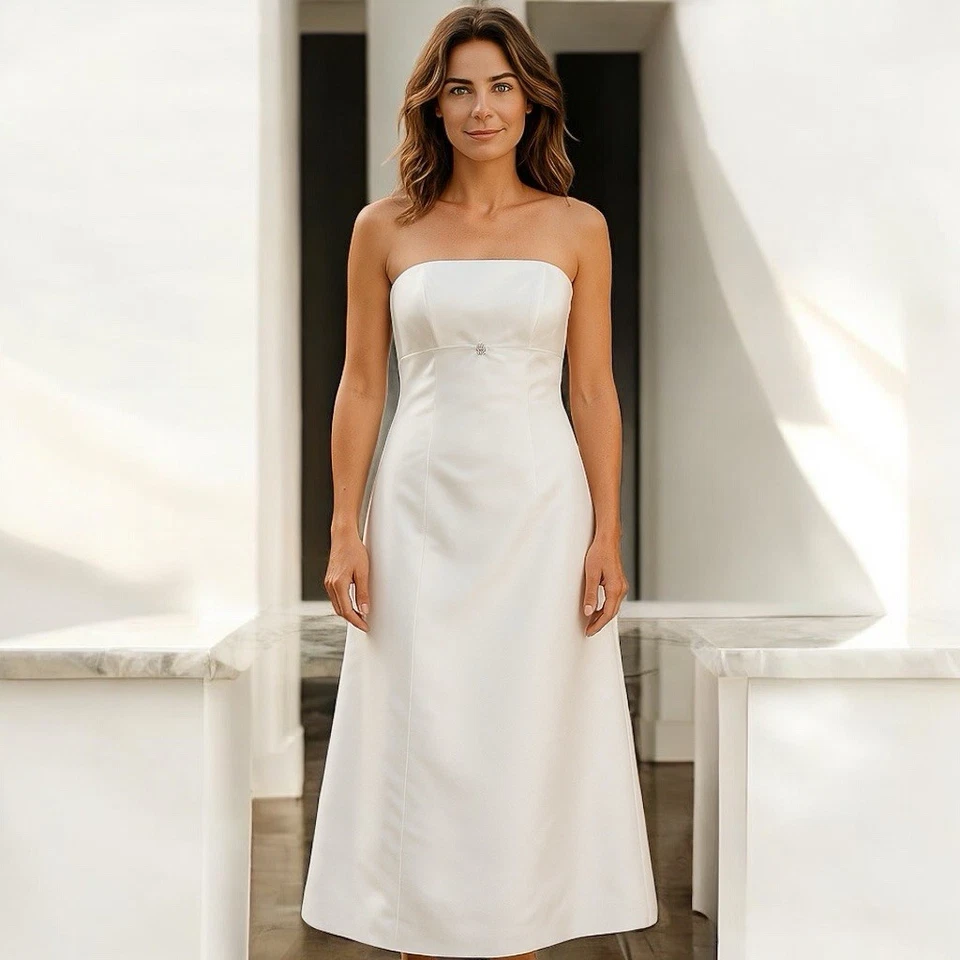 Vestido de novia minimalista sin tirantes Pronovias Barcelona, una línea, talla 6 EE. UU., 8 UK Foto 3 de 4