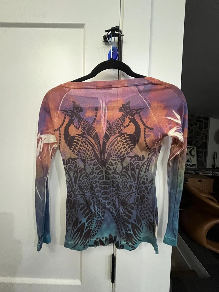 Y2k Love Amour Womens bedazzled peacocks Fairy Whimsy goth long sleeved top  - Image 2 of 4