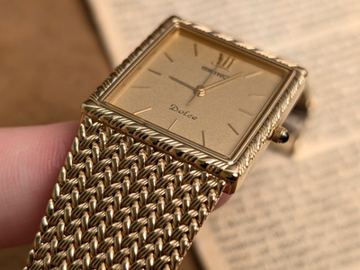 Vintage 1980's SEIKO Dolce 9531-5100 Gold Dial Quartz Tank Men's