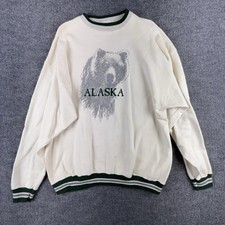 Vintage Tultex Sweatshirt Mens Large White Alaska Bear Graphic Made In USA 90s