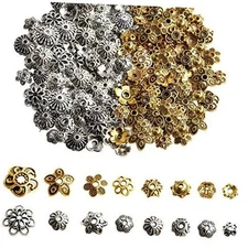  About 160Pcs Spacer Beads Caps, Bali Style antique gold and tibetan silver