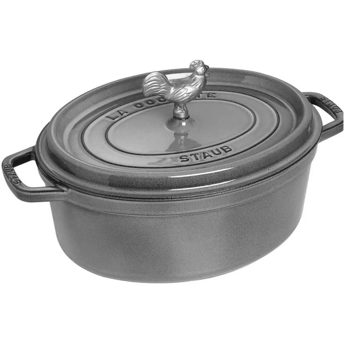 Staub Cocotte Graphite Grey, Oval Coq Au Vin Cast Iron Cocotte, 5.75 Qt