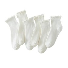 6 Pairs of Ruffle Socks Women, Cute Ruffle Ankle Socks 5-9 White