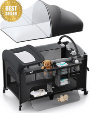 4-in-1 Baby Bassinet Pack Play Bedside Sleeper Diaper Changer Newborn