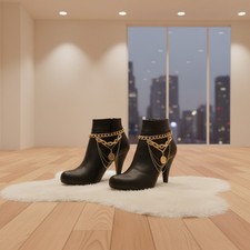 Women 2PCS Gold Boot Chain Bracelet Multi Strands Coin Charm Shoe Anklet Gift