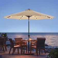 9ft Solar Led Patio Umbrella, Sturdy Outdoor Market Umbrella for Deck, Pool, ...