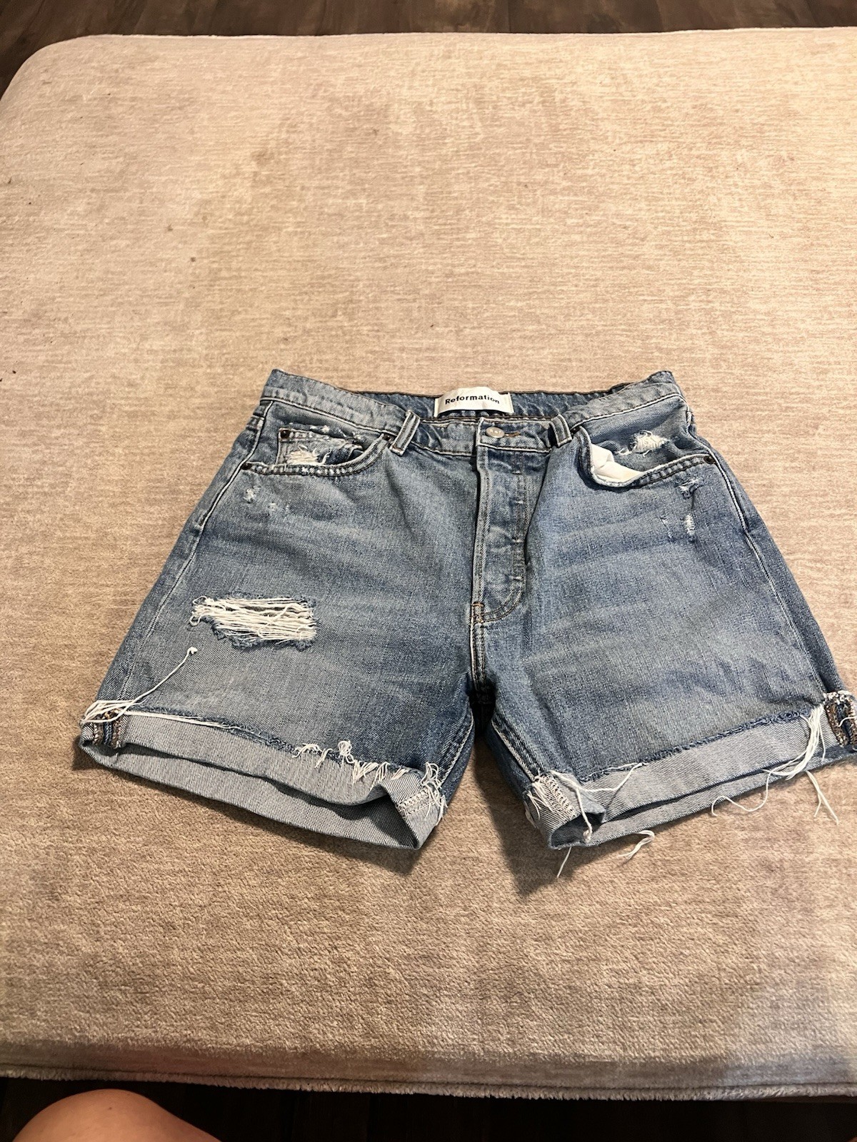 Reformation Distressed Denim Women’s Shorts - Blue Size 27 image 2