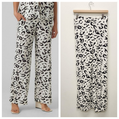 Aware By Vero Moda VM Fergie NW Flared Pants Womens S Black White Leopard Print
