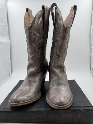 Very Volatile Nightbloom Western Boot Women's Size 6 Studded Silver Cone Heel