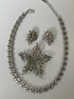 Vintage Trifari Jewelry Set Silver Tone Brooch Necklace Earrings