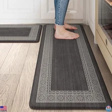 Cushioned Anti-Fatigue Kitchen Mats - Non-Skid Waterproof Comfort Rugs, Dark