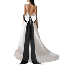 Satin Big Bow for Wedding Dresses, Long Detachable Satin Bow 59" Black/White