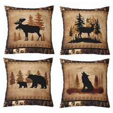 Set of 4 Vintage Bear Throw Pillow Covers,Cabin Deer Hunting Cushion Case for...