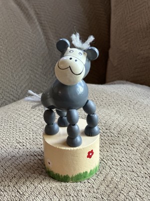 Classic Wood Push Puppet Gray Cow W Flower Base Toy Smith (2012) So Cute!!!