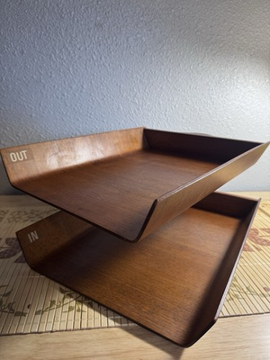 #ad MCM Vintage Knoll International Walnut Mail Office Swivel Paper Tray Modern $530.00