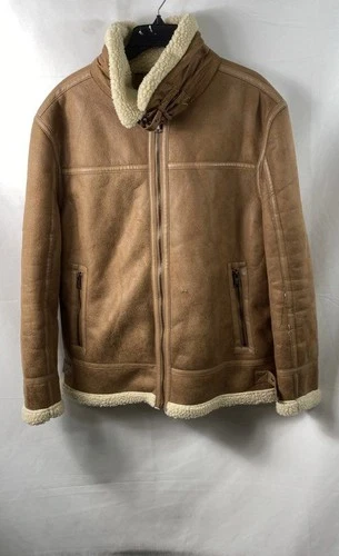 Guess Men's Brown Vegan Leather Faux Shearling Lined Jacket Sz M video thumbnail