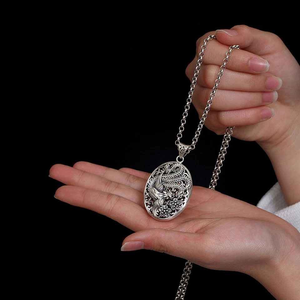 Colgante Fénix Hueco Plata Fina Sólida 990 Diseño Bendición Oriental Foto 4 de 4